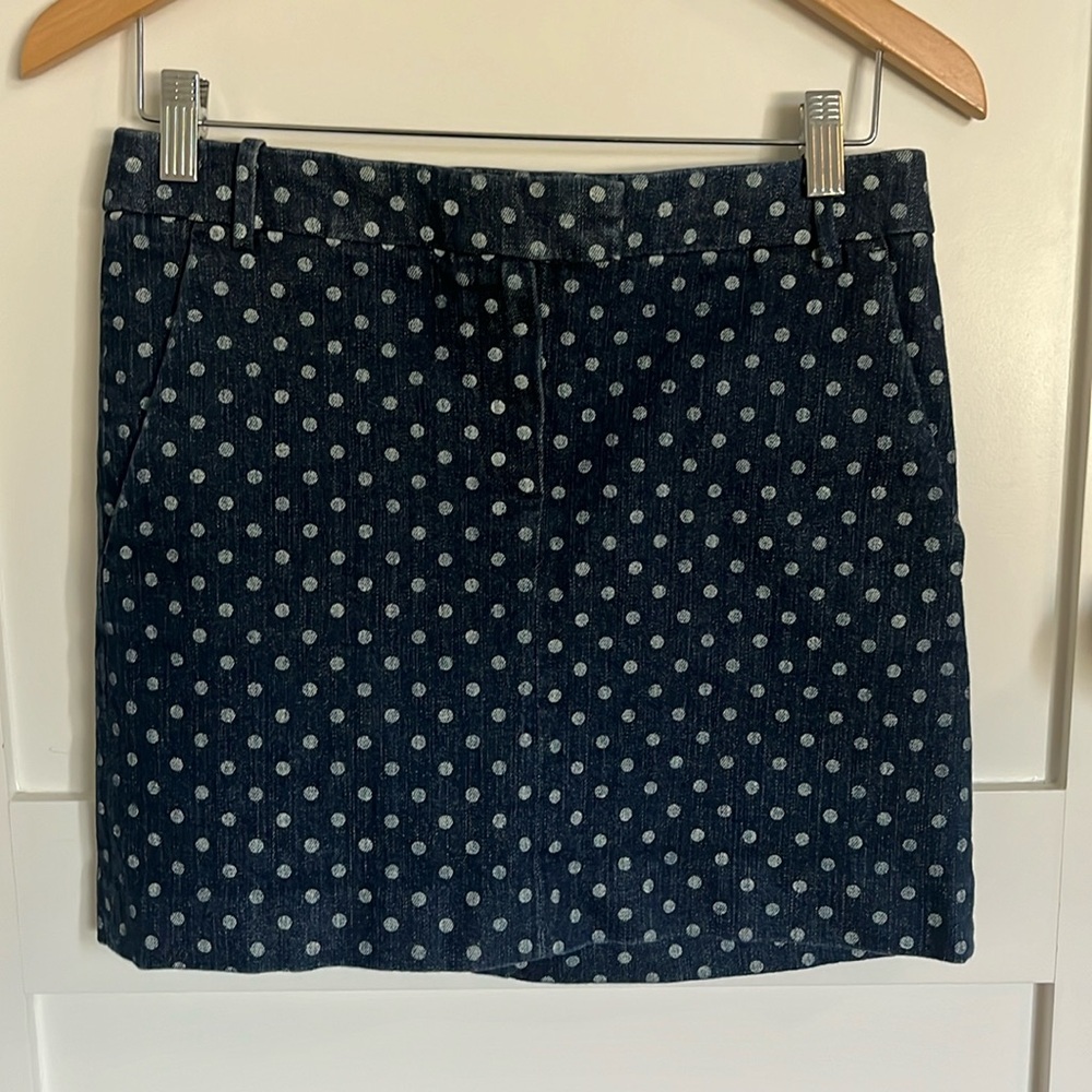 Size 2 JCrew Denim polka dot skirt